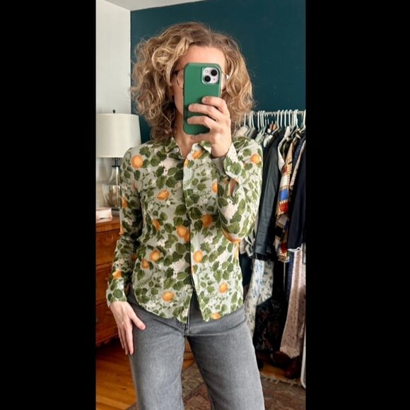 Reformation Semi-Sheer Botanical Button Up Blouse Size XS - Picture 1 of 8